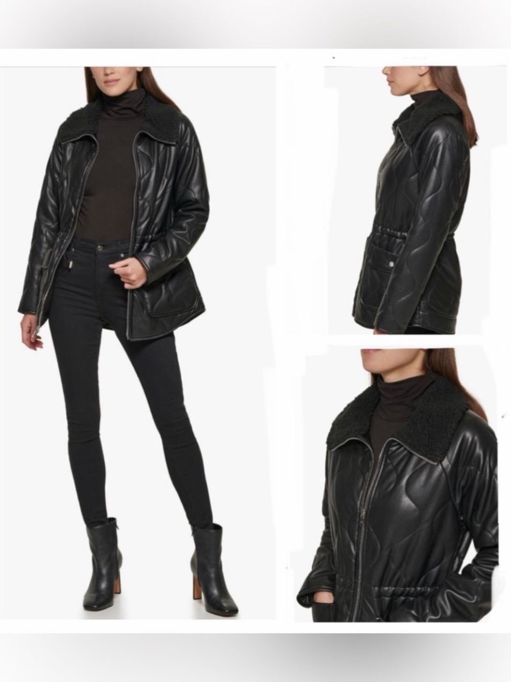 NWT KENNETH COLE Black Quilted Faux
Leather Anorak Jacket
